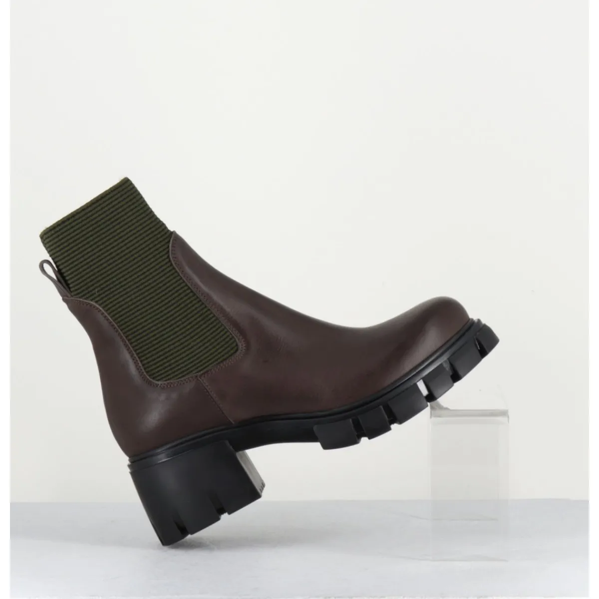 Best GARRICE LAB Bikers en cuir & élastique kaki - 6424 MORO MARRON