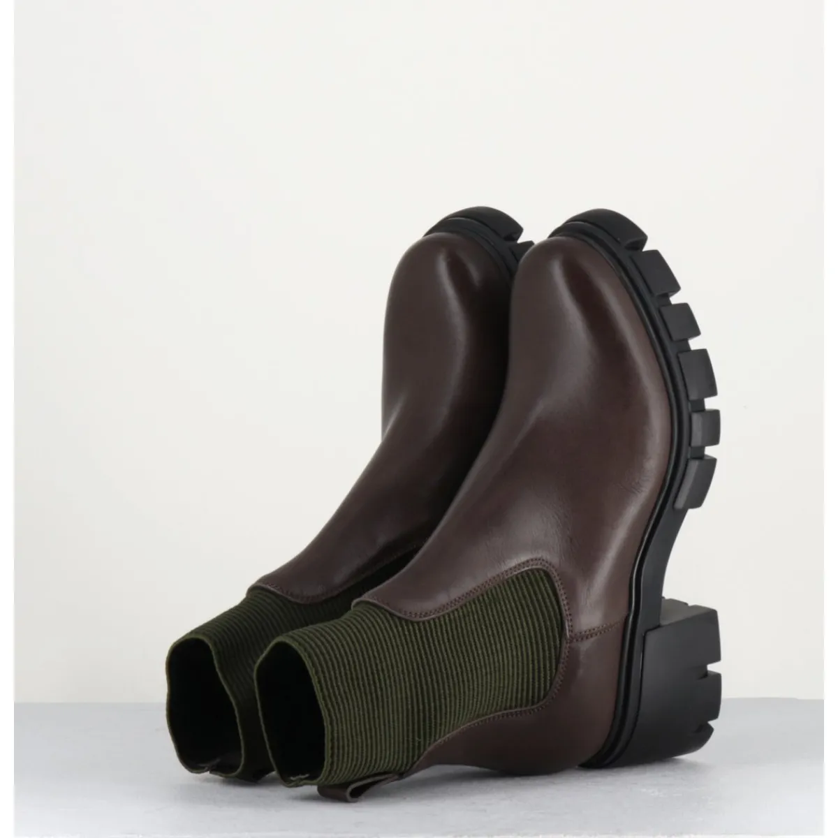 Best GARRICE LAB Bikers en cuir & élastique kaki - 6424 MORO MARRON