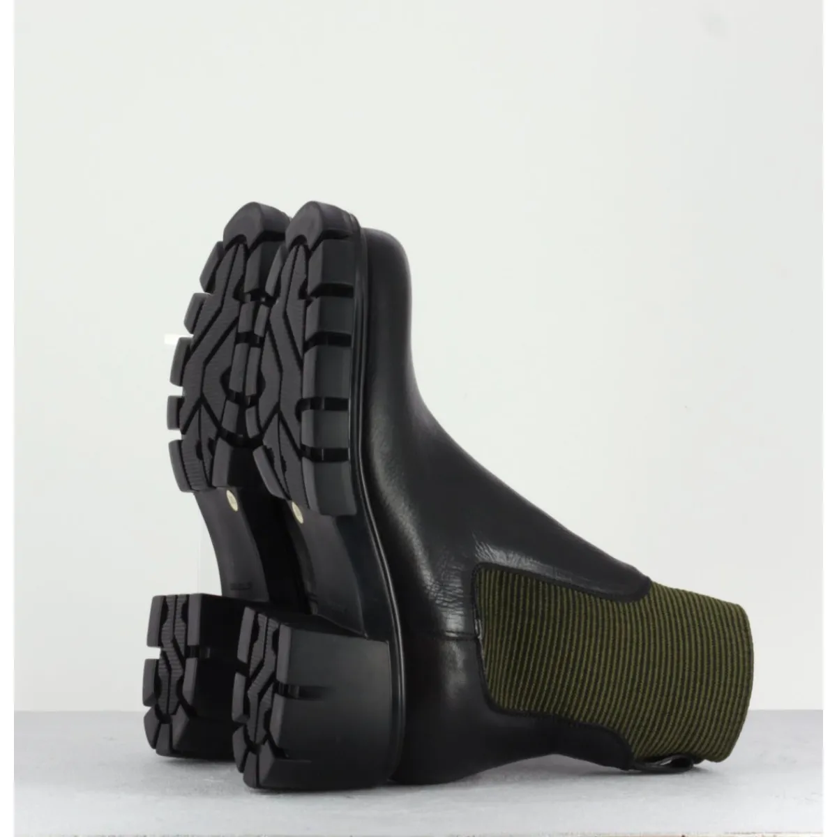 Best GARRICE LAB Bikers en cuir & élastique kaki - 6424 BOSCO NOIR