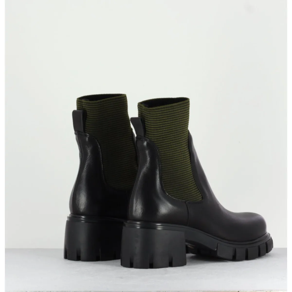 Best GARRICE LAB Bikers en cuir & élastique kaki - 6424 BOSCO NOIR