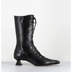 Best MIISTA Boots à lacets corseté cuir & bout carré - EMILE BLACK LACE UP NOIR