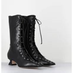 Best MIISTA Boots à lacets corseté cuir & bout carré - EMILE BLACK LACE UP NOIR