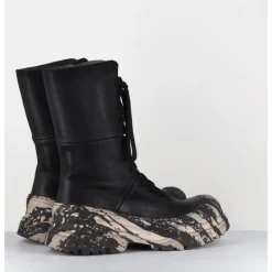 Best LOFINA Boots à lacets en cuir semelle imprimé militaire - 4142 GAS NERO NOIR