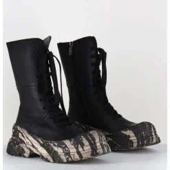 Best LOFINA Boots à lacets en cuir semelle imprimé militaire - 4142 GAS NERO NOIR