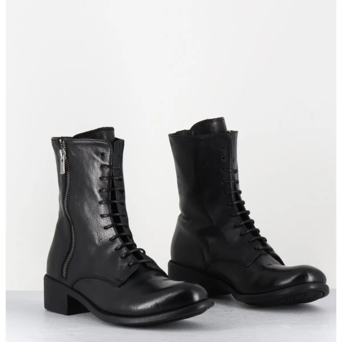 Clearance OFFICINE CREATIVE Boots à lacets en cuir zip extérieur - LISON CAOU063 NERO NOIR
