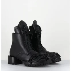 Outlet SDM Boots à lacets talon cylindrique et cuir froissé - LAVA NAPPA NERO NOIR