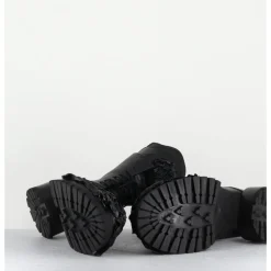 Outlet SDM Boots à lacets talon cylindrique et cuir froissé - LAVA NAPPA NERO NOIR