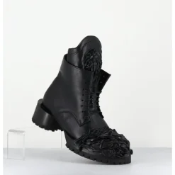 Outlet SDM Boots à lacets talon cylindrique et cuir froissé - LAVA NAPPA NERO NOIR