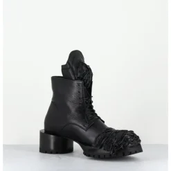 Outlet SDM Boots à lacets talon cylindrique et cuir froissé - LAVA NAPPA NERO NOIR