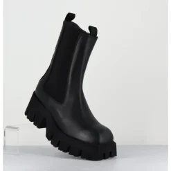Sale LOFINA Boots à élastique en cuir forme carré semelle légère - 4224 GAS NERO NOIR
