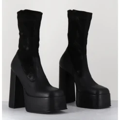 Hot SORT AARHUS Boots à plateforme cuir & stretch nubuck - 3764 GAS NERO NOIR