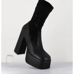 Hot SORT AARHUS Boots à plateforme cuir & stretch nubuck - 3764 GAS NERO NOIR