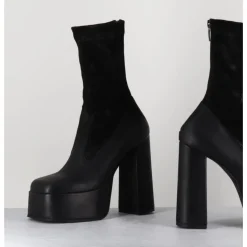 Hot SORT AARHUS Boots à plateforme cuir & stretch nubuck - 3764 GAS NERO NOIR