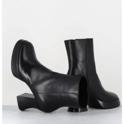 Online GARRICE LAB Boots à plateforme en cuir talon rétro - BLAU NAPPA NERO NOIR