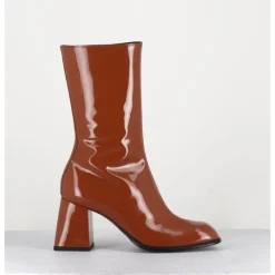 Clearance GARRICE LAB Boots à talon 70s en cuir vernis marron orangé - YA2240 CUOIO CAMEL