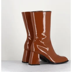 Clearance GARRICE LAB Boots à talon 70s en cuir vernis marron orangé - YA2240 CUOIO CAMEL