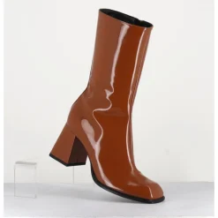 Clearance GARRICE LAB Boots à talon 70s en cuir vernis marron orangé - YA2240 CUOIO CAMEL