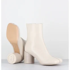 MM6 MAISON MARGIELA Boots anatomiques surpiqûre frontale en cuir cassé - S59WU0249 T2018 BLANC