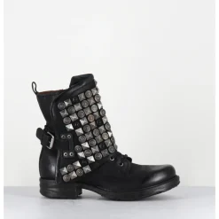 New A.S.98 Boots bikers à lacets cuir clous rock & pierres - 259213 NERO NOIR