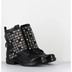 New A.S.98 Boots bikers à lacets cuir clous rock & pierres - 259213 NERO NOIR