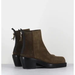 Outlet AGL Boots bikers courtes en daim kaki - MOTA FERGUS FOREST