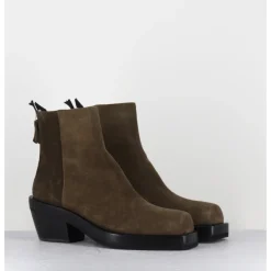 Outlet AGL Boots bikers courtes en daim kaki - MOTA FERGUS FOREST