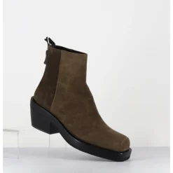 Outlet AGL Boots bikers courtes en daim kaki - MOTA FERGUS FOREST