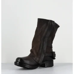 New A.S.98 Boots bikers cuir double zip - 259214 TDM FONDENTE MARRON