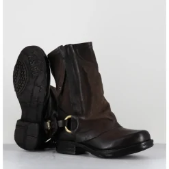 New A.S.98 Boots bikers cuir double zip - 259214 TDM FONDENTE MARRON