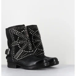 Hot A.S.98 Boots bikers cuir clous rock - 259215 NERO NOIR