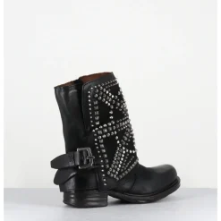 Hot A.S.98 Boots bikers cuir clous rock - 259215 NERO NOIR