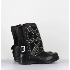 Hot A.S.98 Boots bikers cuir clous rock - 259215 NERO NOIR