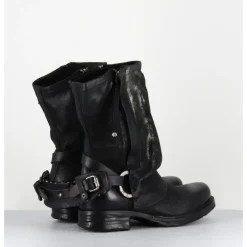 Online A.S.98 Boots bikers cuir noir et doré double zip - A50238 NERO GOLD