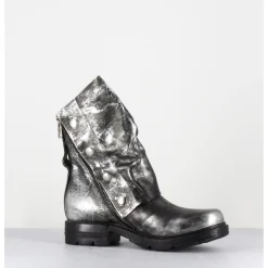 Hot A.S.98 Boots bikers en cuir métallisé et bonze - B80206 O ARGENT