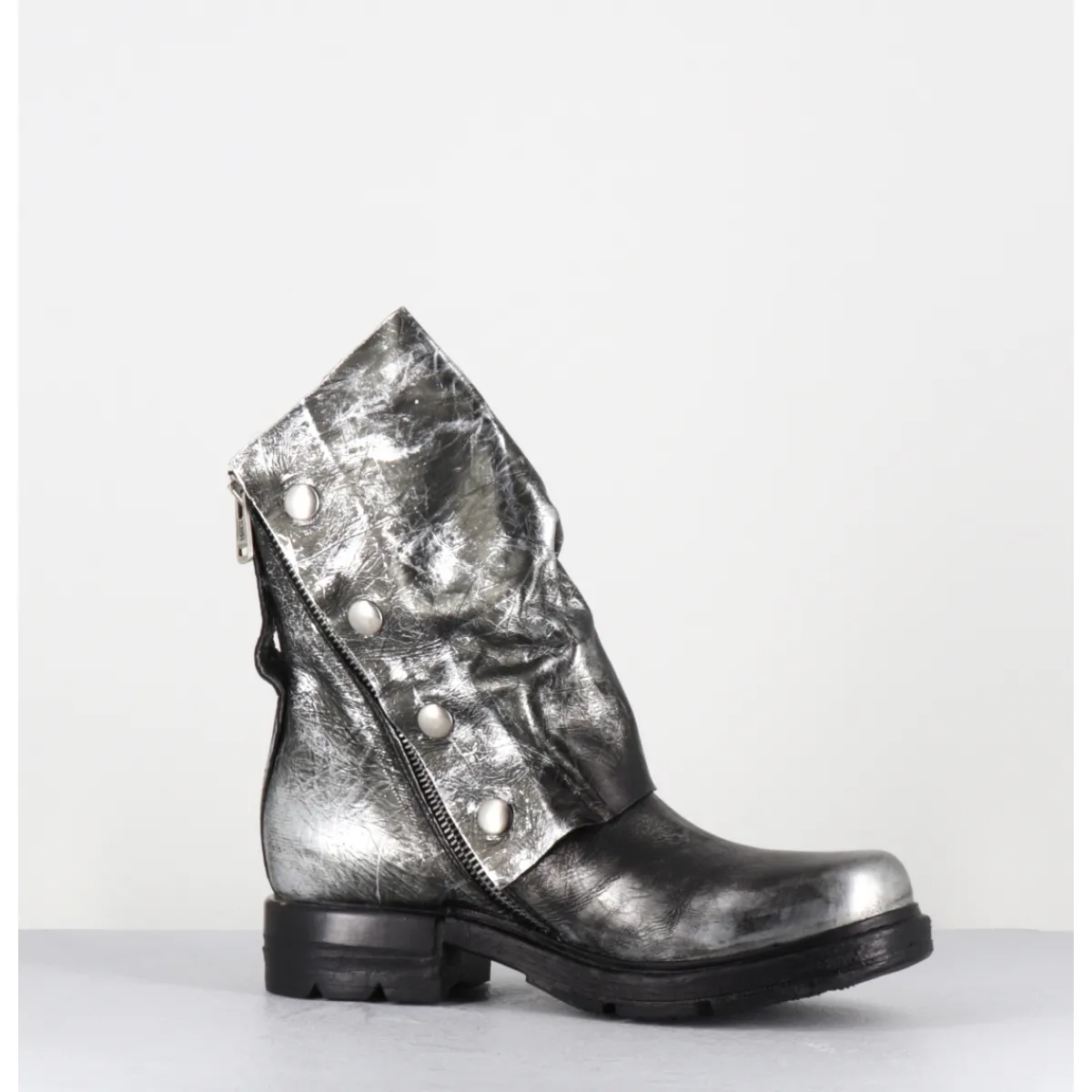 Hot A.S.98 Boots bikers en cuir métallisé et bonze - B80206 O ARGENT