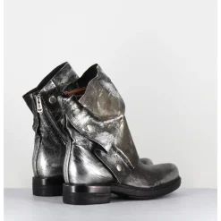 Hot A.S.98 Boots bikers en cuir métallisé et bonze - B80206 O ARGENT