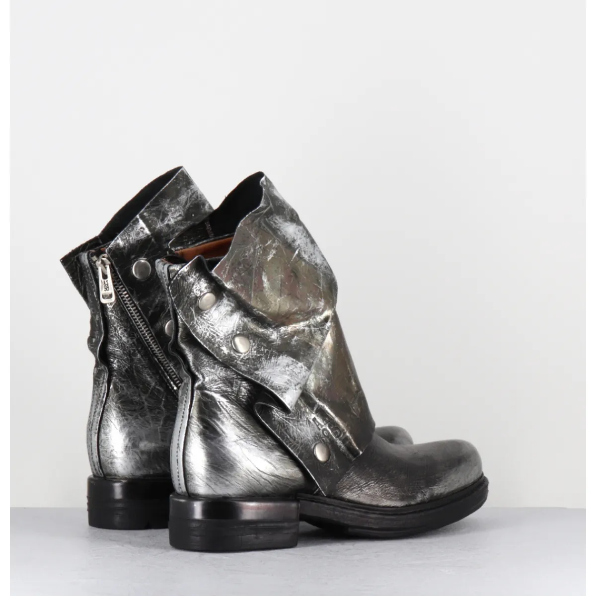 Hot A.S.98 Boots bikers en cuir métallisé et bonze - B80206 O ARGENT