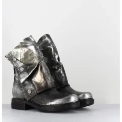 Hot A.S.98 Boots bikers en cuir métallisé et bonze - B80206 O ARGENT