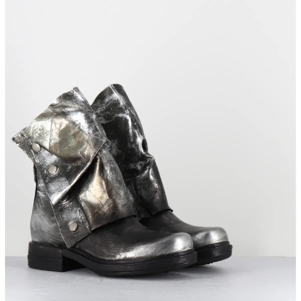 Hot A.S.98 Boots bikers en cuir métallisé et bonze - B80206 O ARGENT