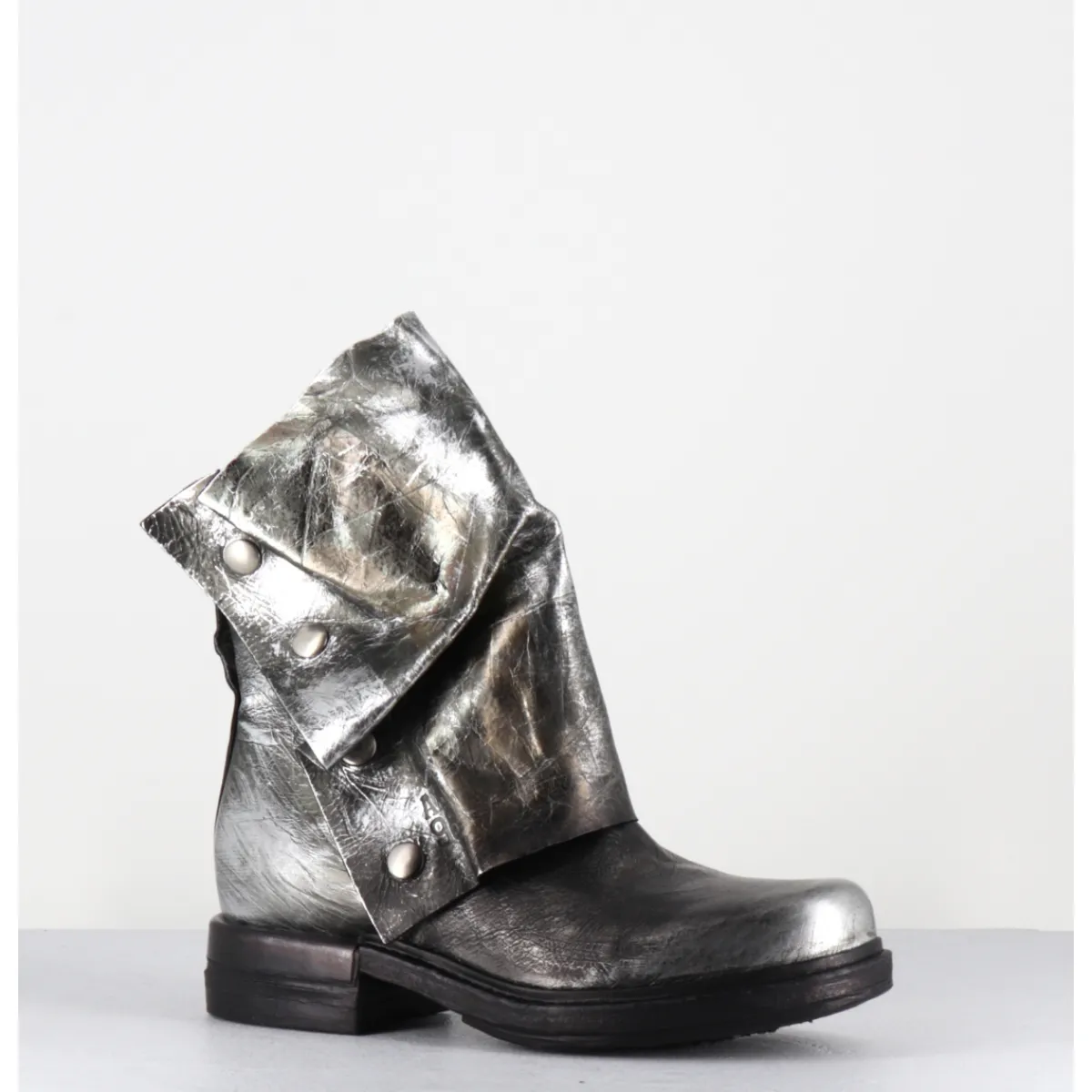 Hot A.S.98 Boots bikers en cuir métallisé et bonze - B80206 O ARGENT