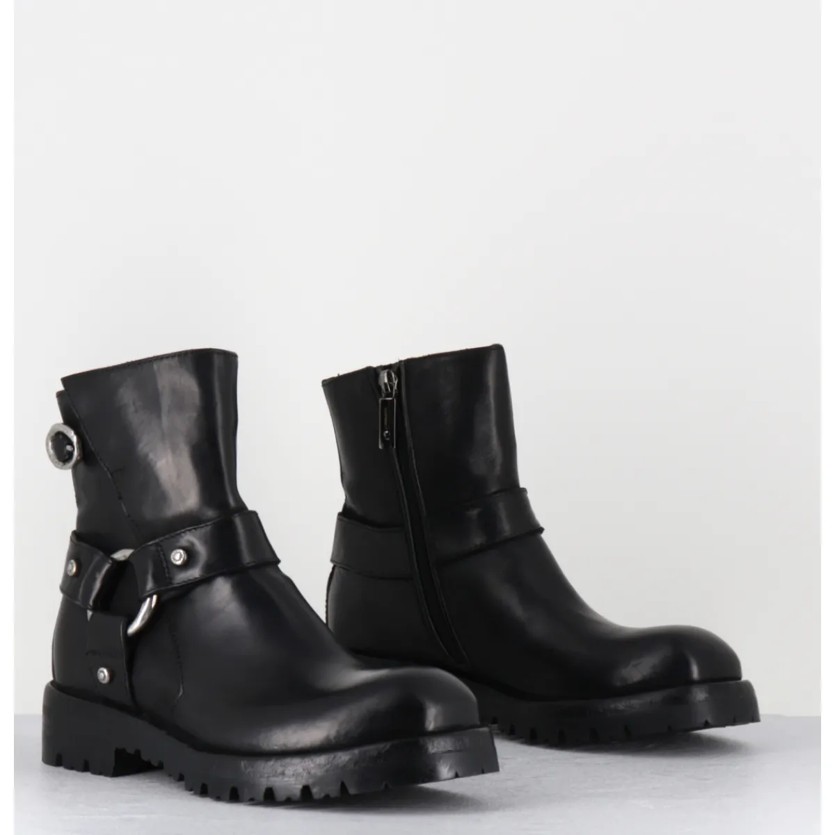 Online LEMARGO Boots bikers en cuir - BM11A CORDOVAN NERO NOIR