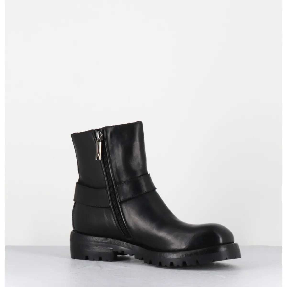 Online LEMARGO Boots bikers en cuir - BM11A CORDOVAN NERO NOIR