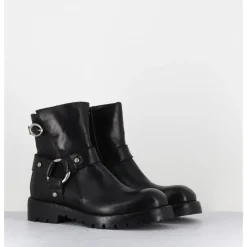 Online LEMARGO Boots bikers en cuir - BM11A CORDOVAN NERO NOIR