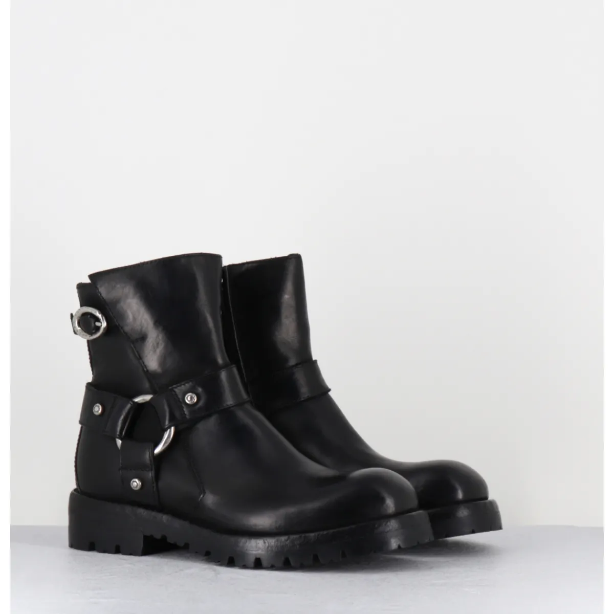 Online LEMARGO Boots bikers en cuir - BM11A CORDOVAN NERO NOIR