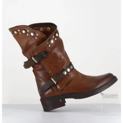Online GARRICE LAB Boots bikers plates cuir camel & rivets - GOULA RAG CACAO MARRON