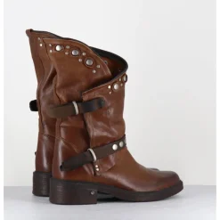 Online GARRICE LAB Boots bikers plates cuir camel & rivets - GOULA RAG CACAO MARRON