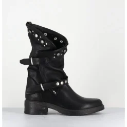 New GARRICE LAB Boots bikers plates cuir & rivets - GOULA RAG NERO NOIR