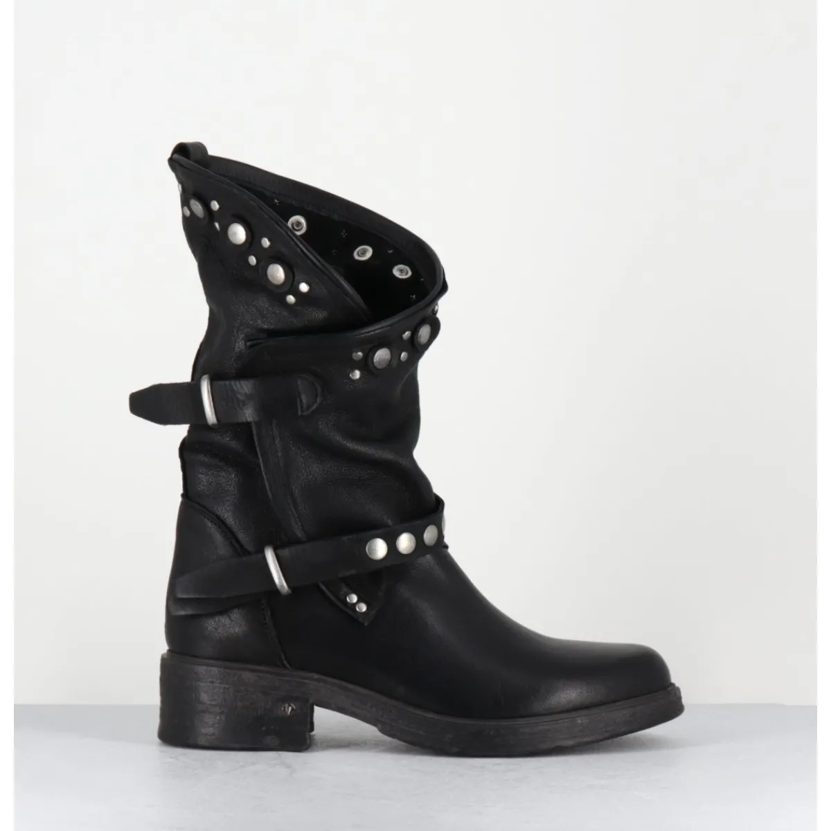 New GARRICE LAB Boots bikers plates cuir & rivets - GOULA RAG NERO NOIR