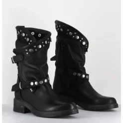 New GARRICE LAB Boots bikers plates cuir & rivets - GOULA RAG NERO NOIR