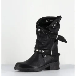 New GARRICE LAB Boots bikers plates cuir & rivets - GOULA RAG NERO NOIR